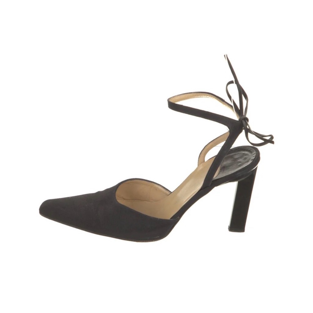 SERGIO ROSSI Black Canvas Ankle-Strap Slingback Heel Pumps
Size: 6.5 | IT 36.5